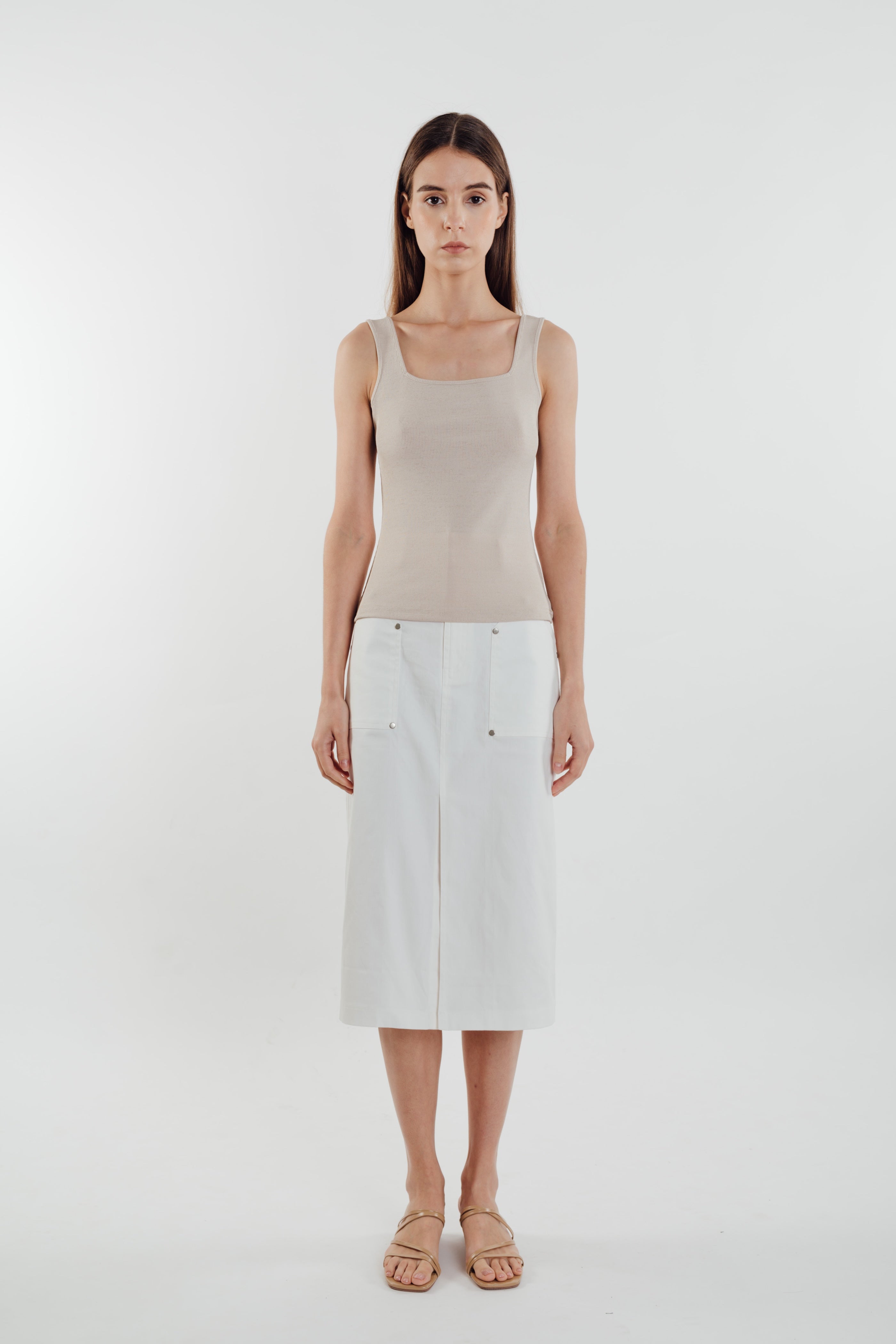 Textured Ribbed Knit Tank in Sand
