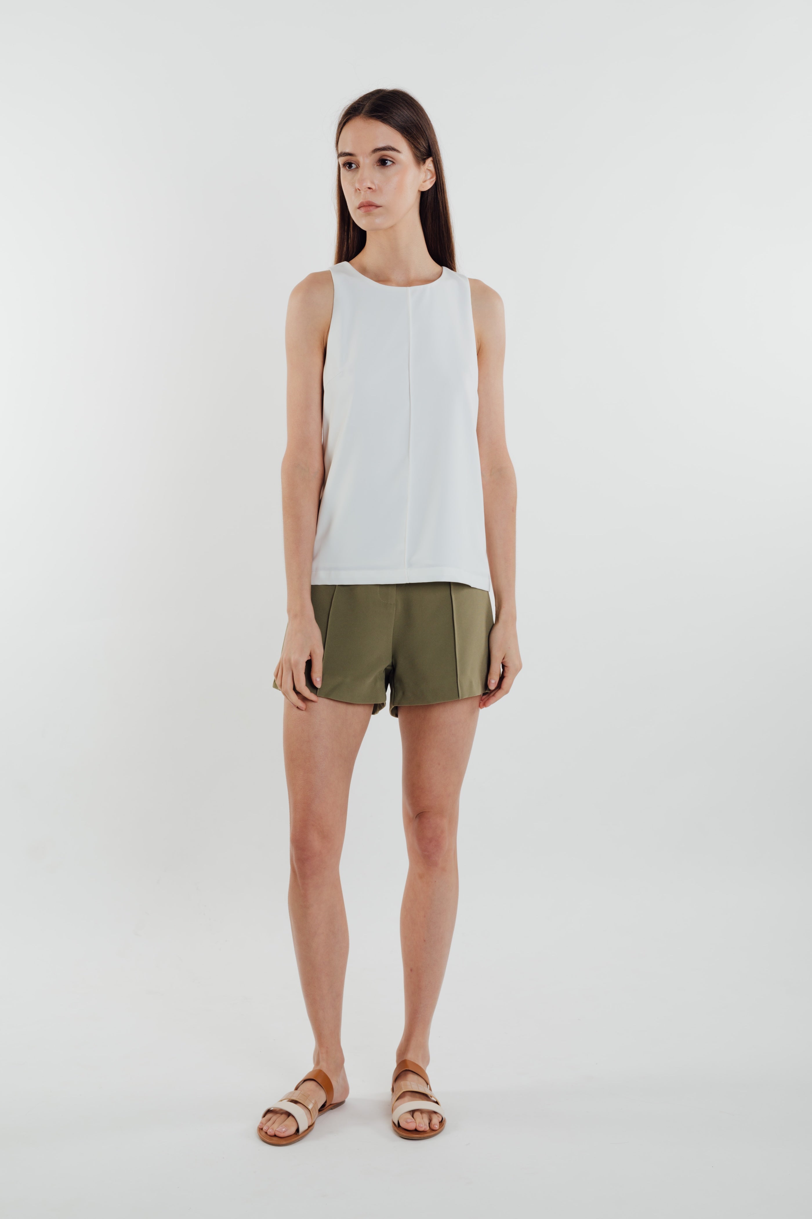 Front Stitchline Tank Top in White