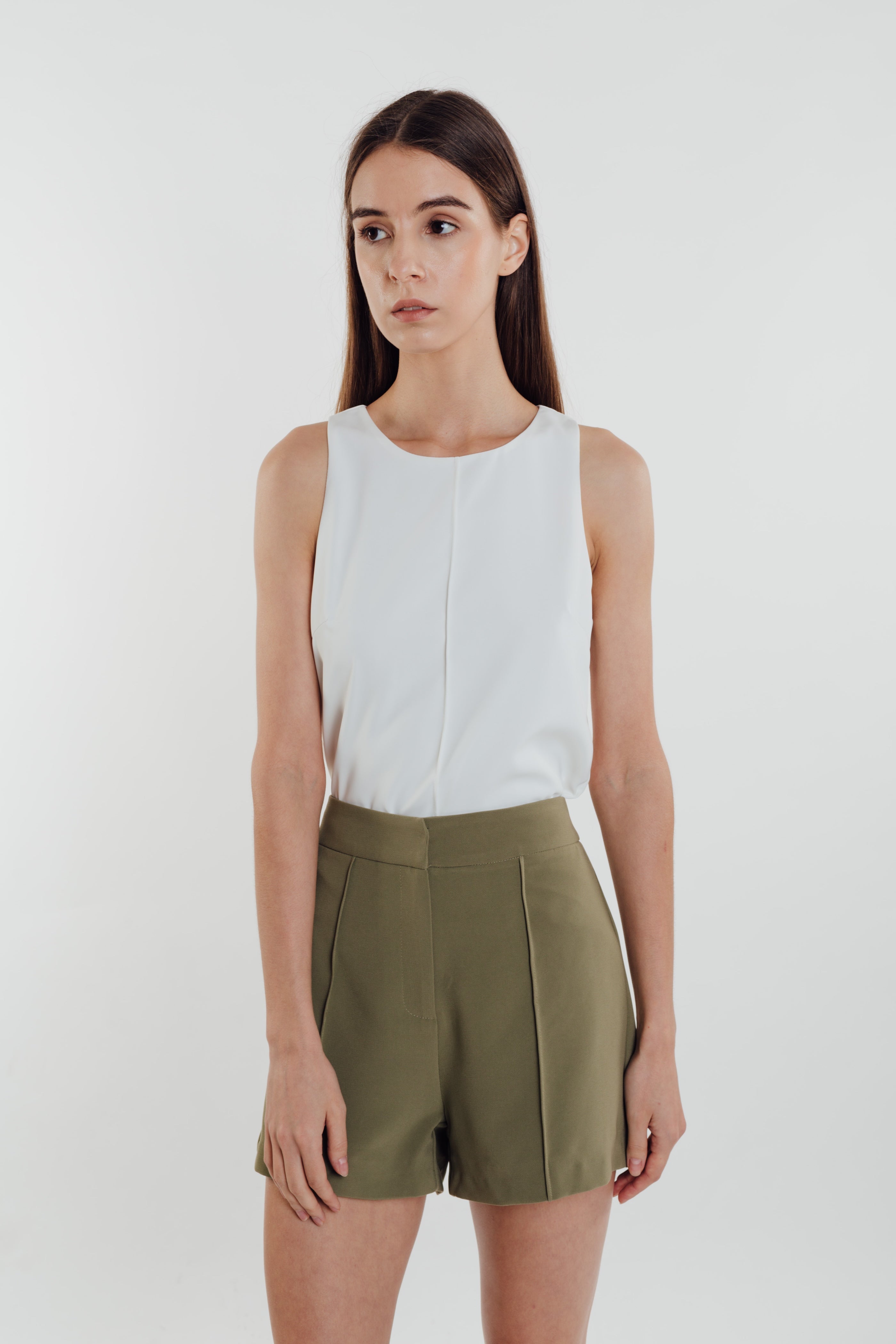 Front Stitchline Tank Top in White