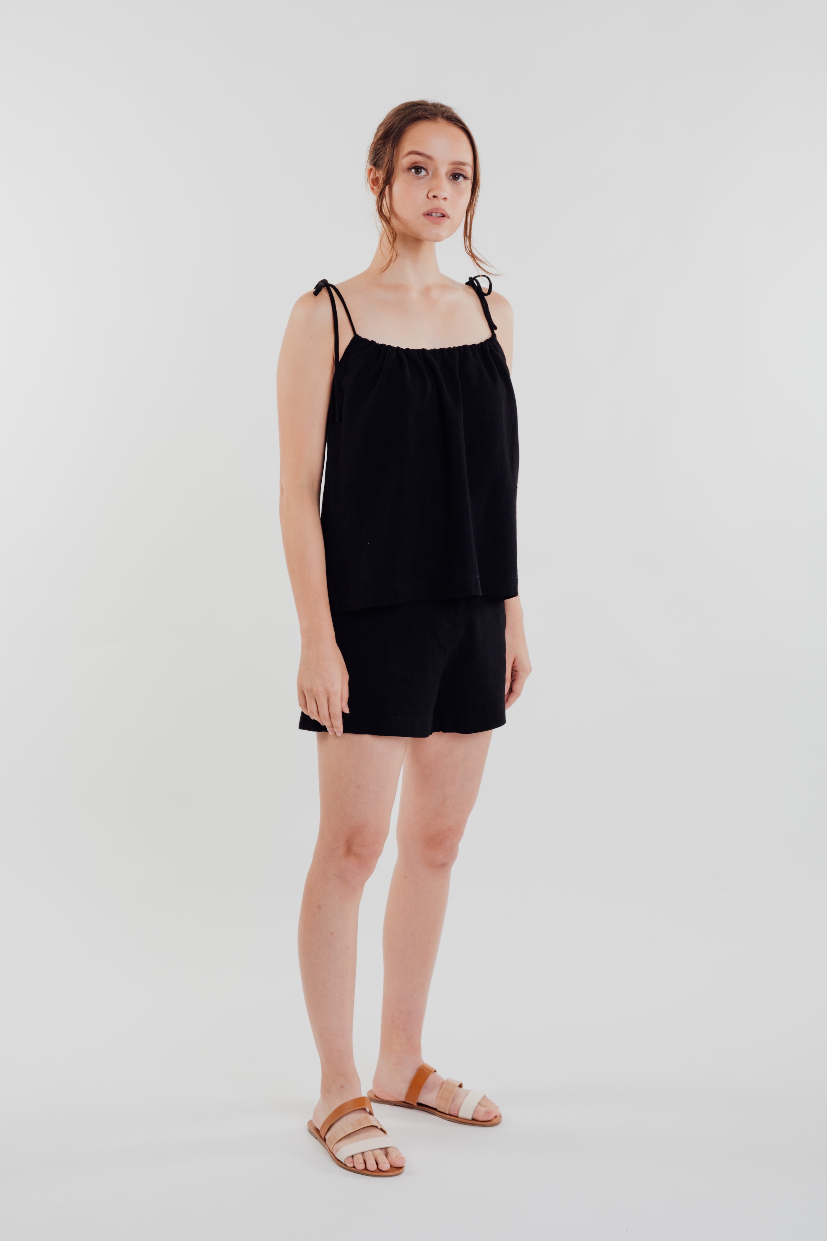 Linen Strap Top in Black