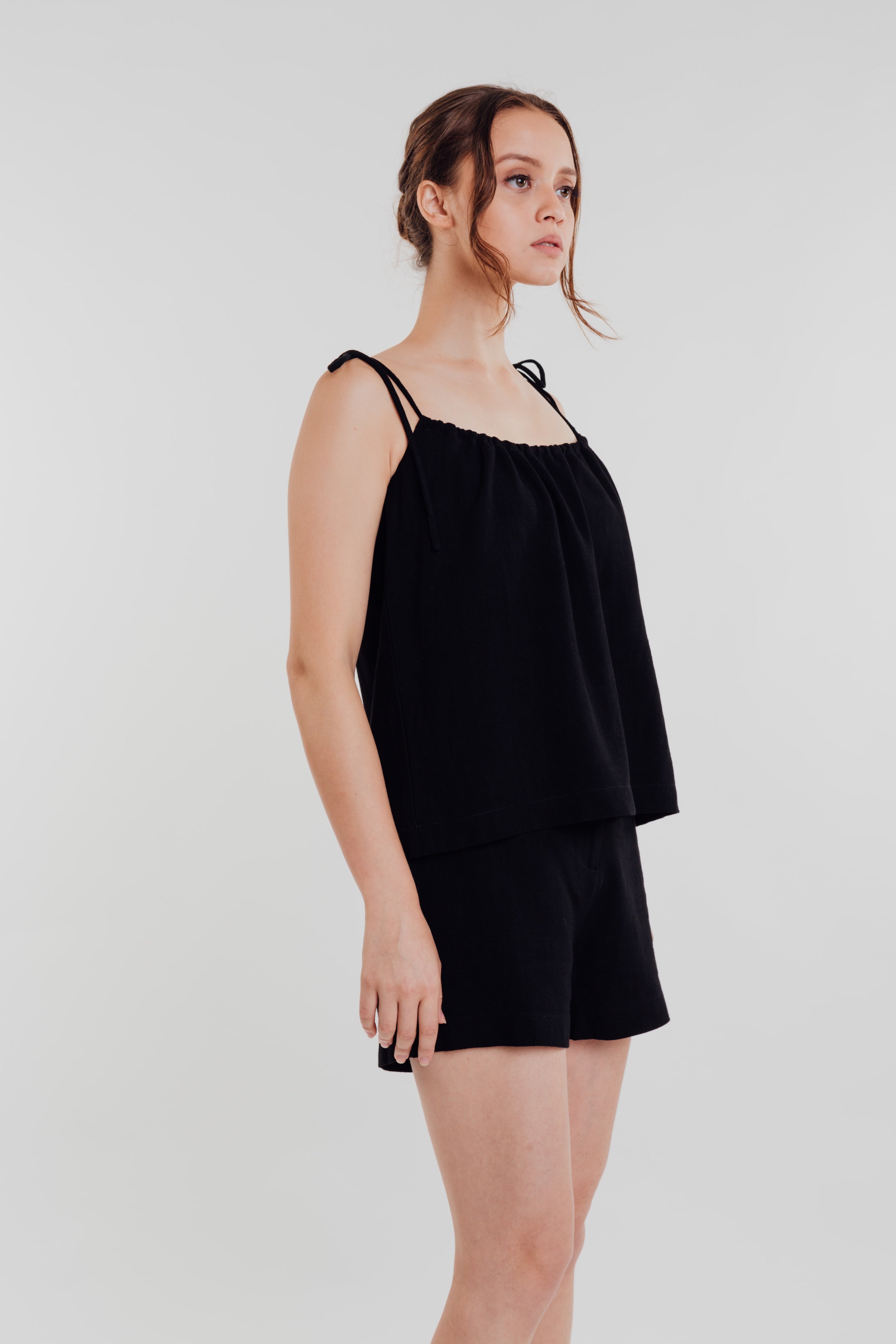 Linen Strap Top in Black