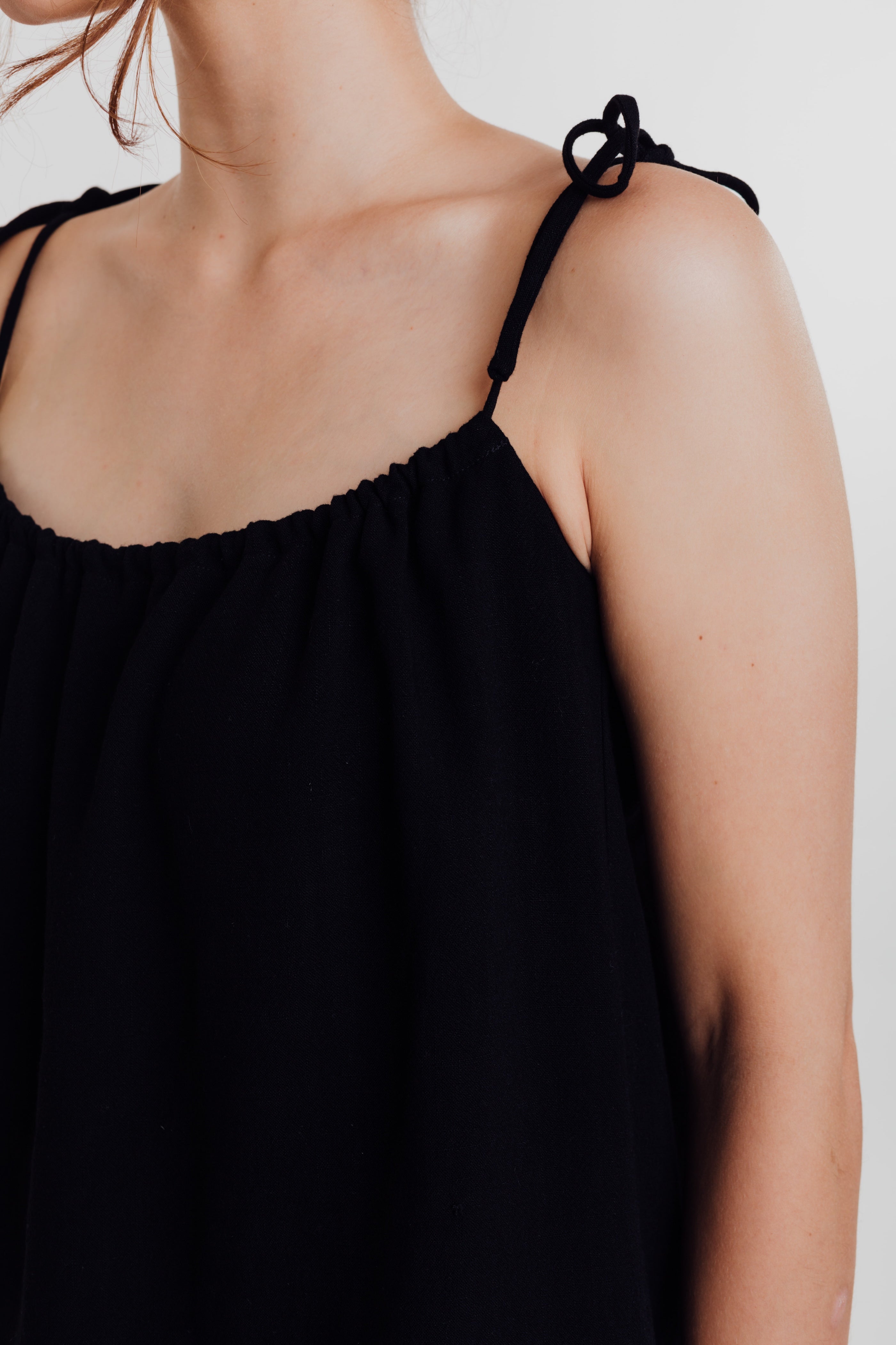 Linen Strap Top in Black