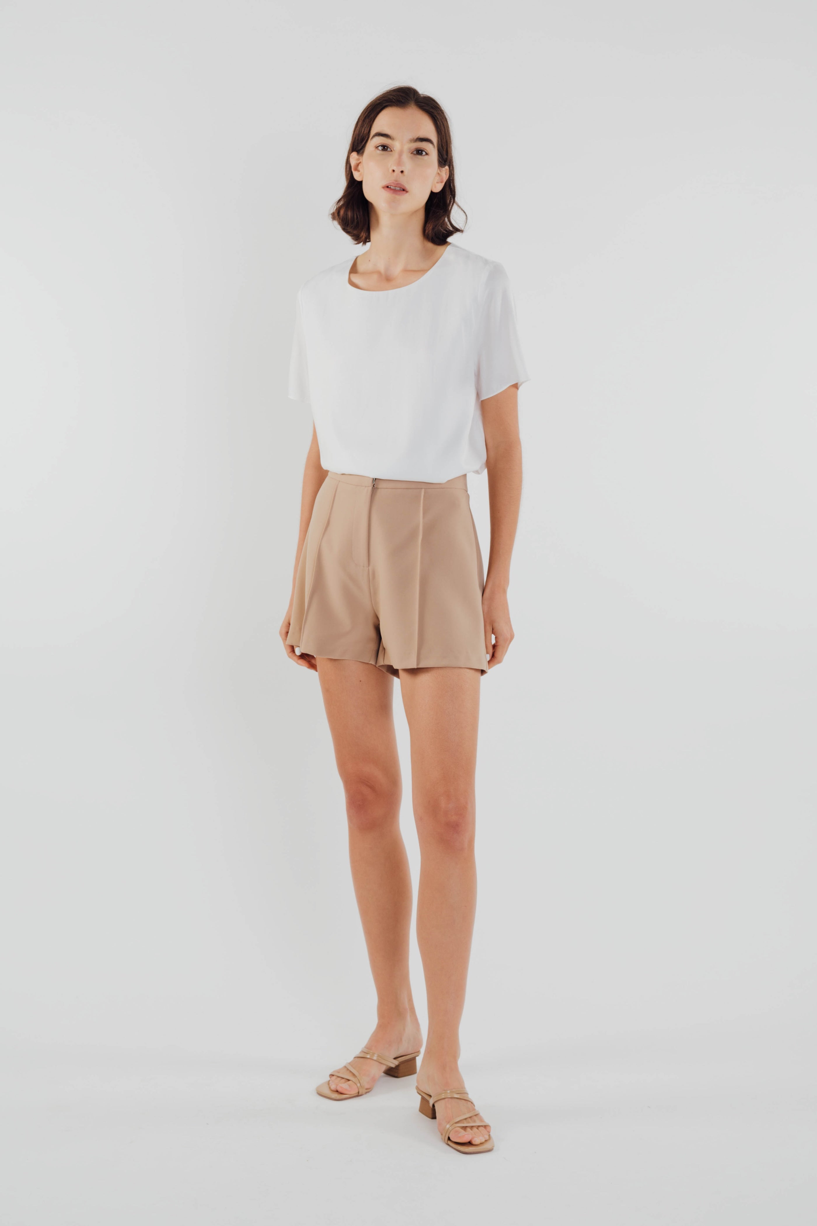 High Waisted Foldlines Shorts in Sand (Sale)
