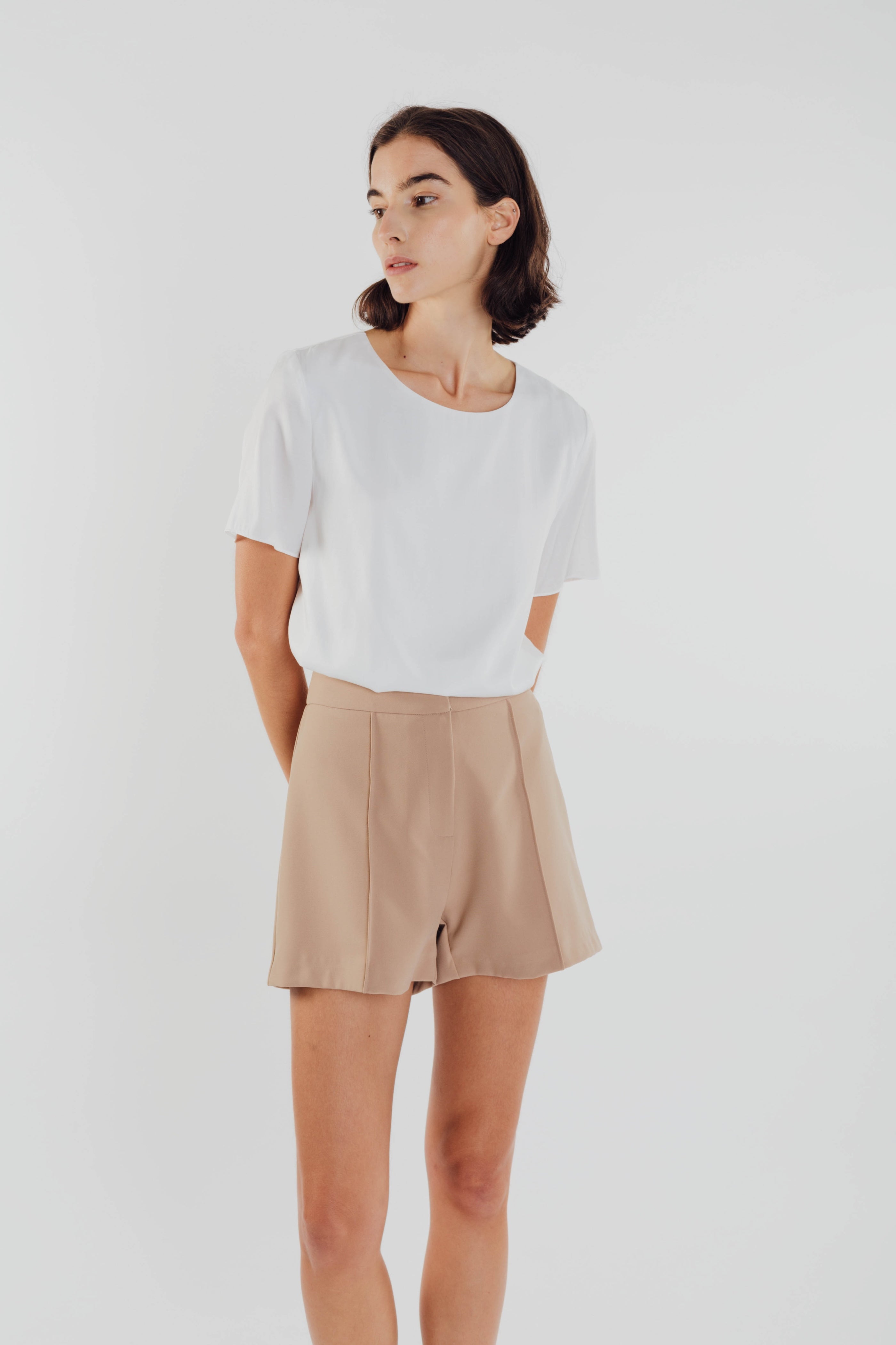 High Waisted Foldlines Shorts in Sand (Sale)