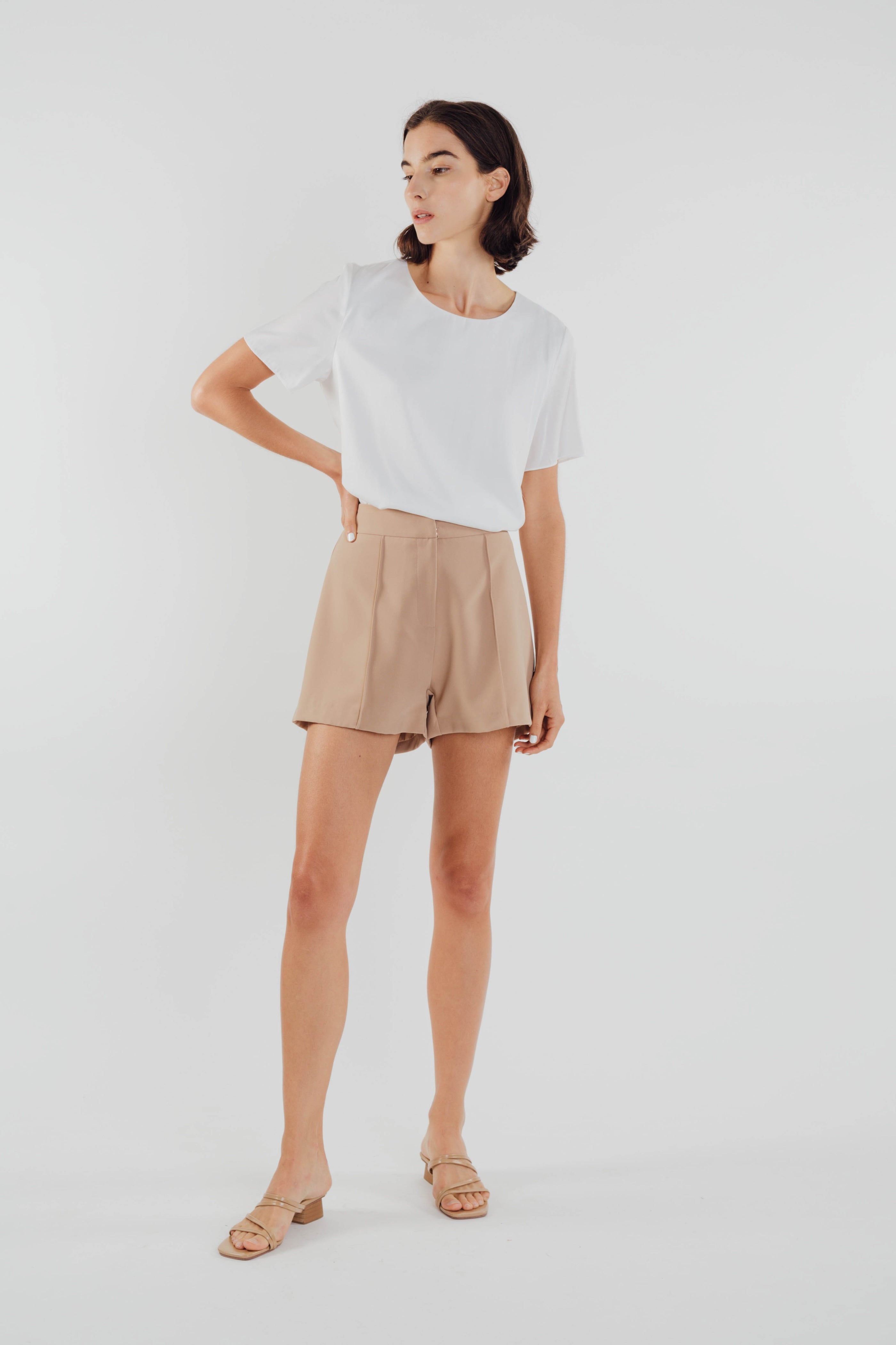 High Waisted Foldlines Shorts in Sand (Sale)