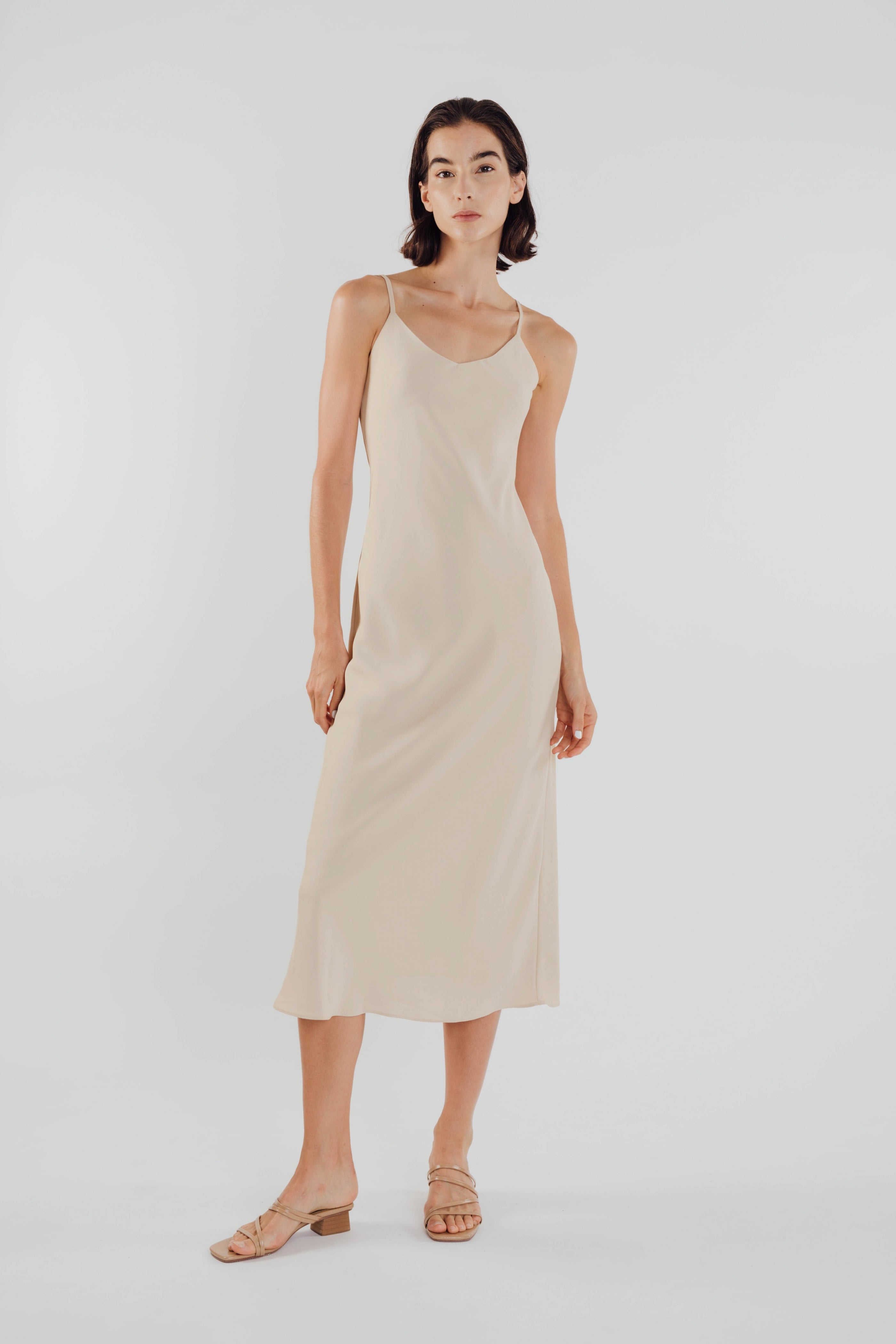 V Neck Slip Dress in Sand