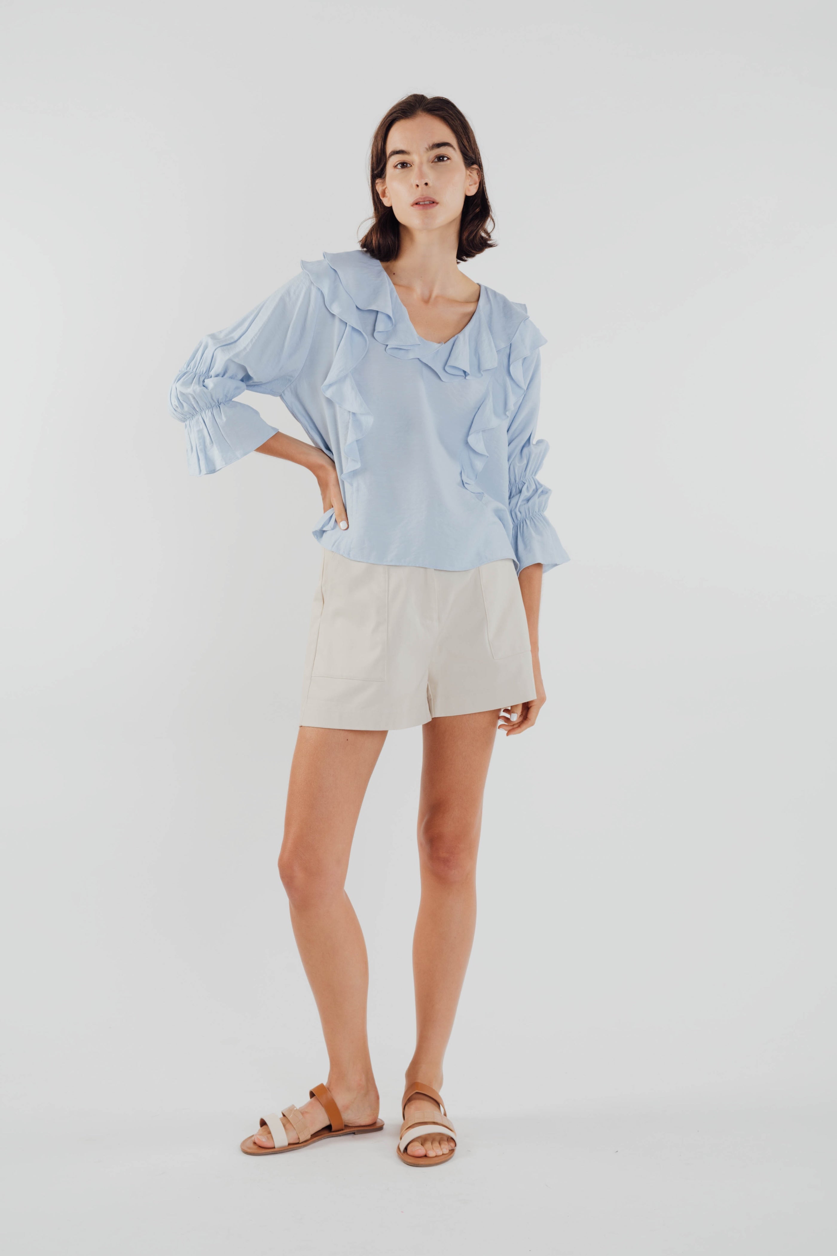 Frilled Top in Sky (Sale)