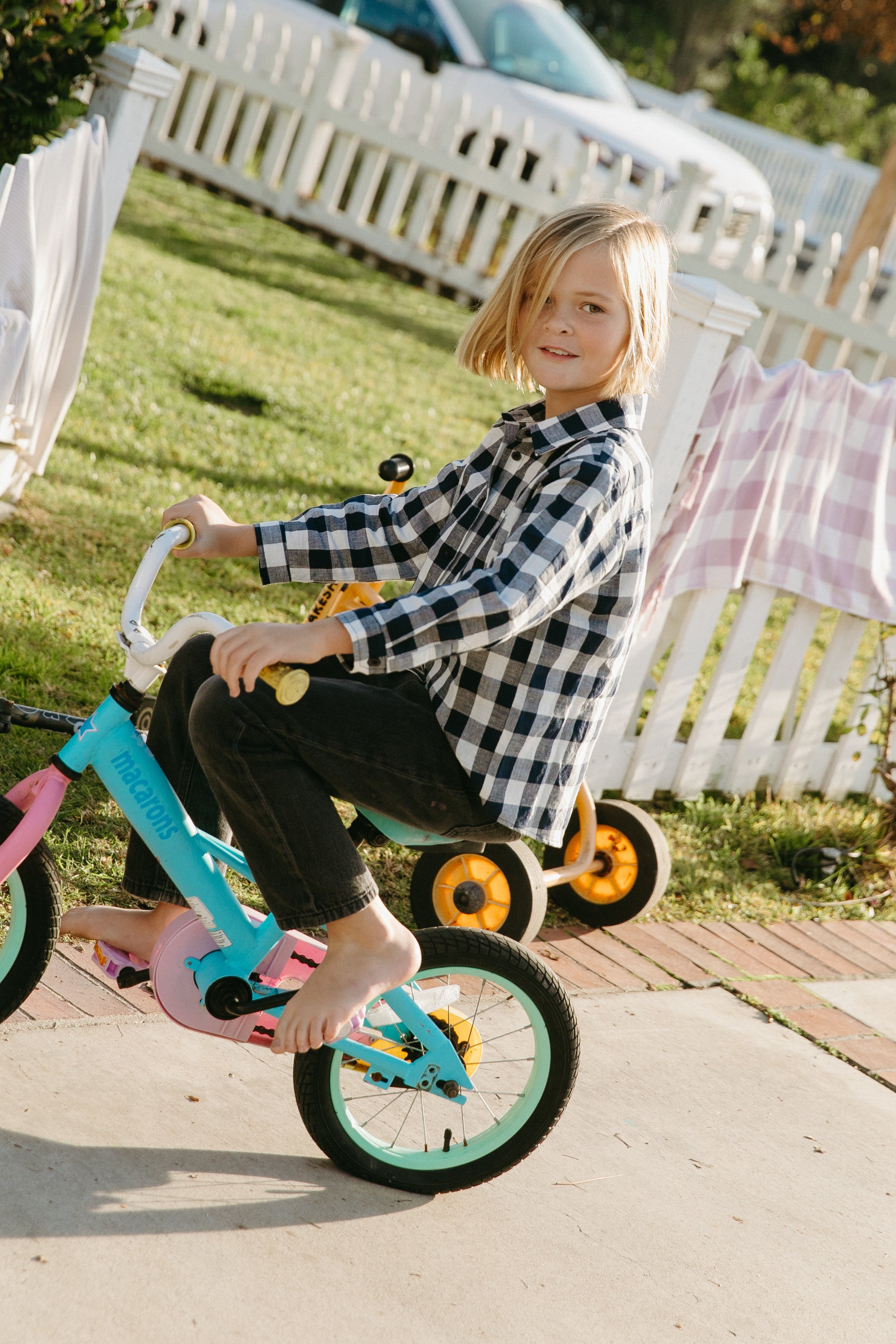 Mini Long Sleeved Shirt in Navy Gingham