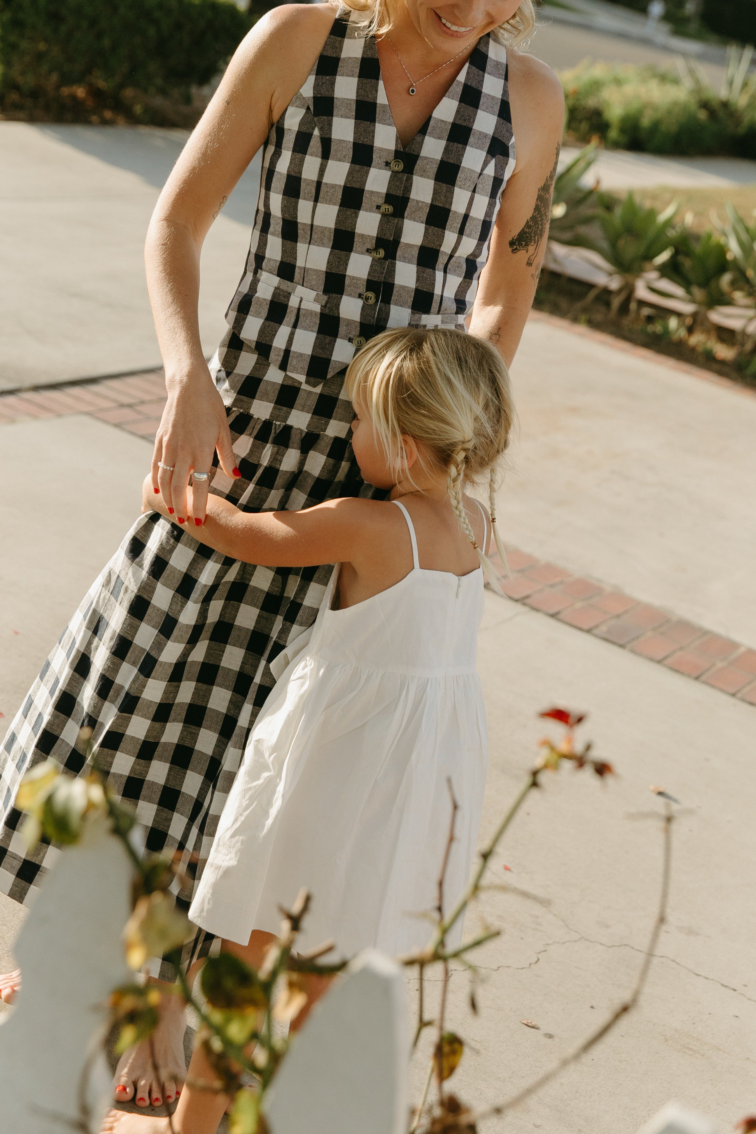 Linen Halter Padded Waistcoat in Navy Gingham