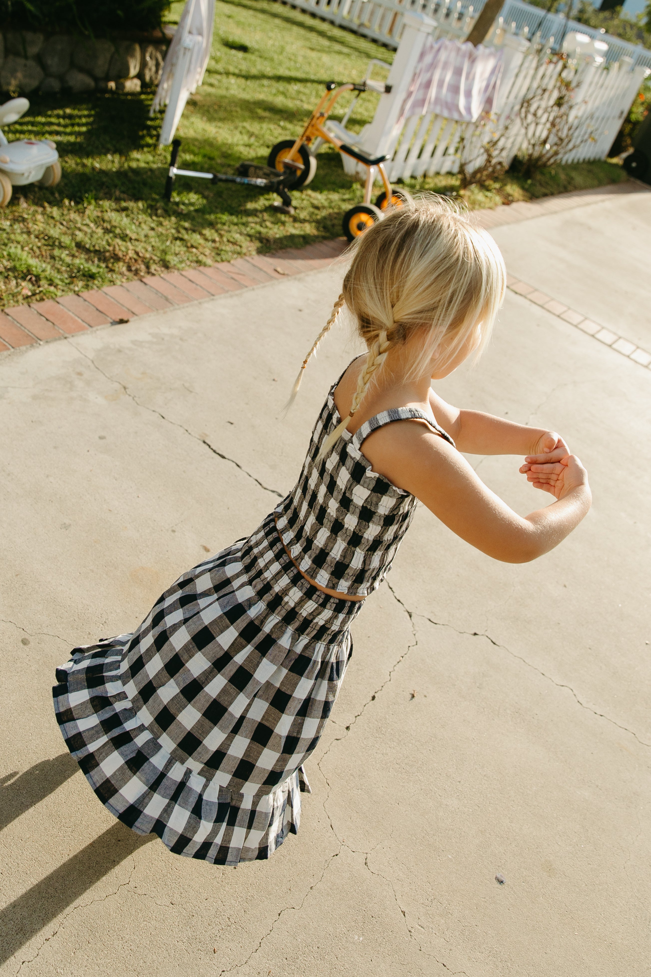 Mini Gathered Waist Skirt in Navy Gingham