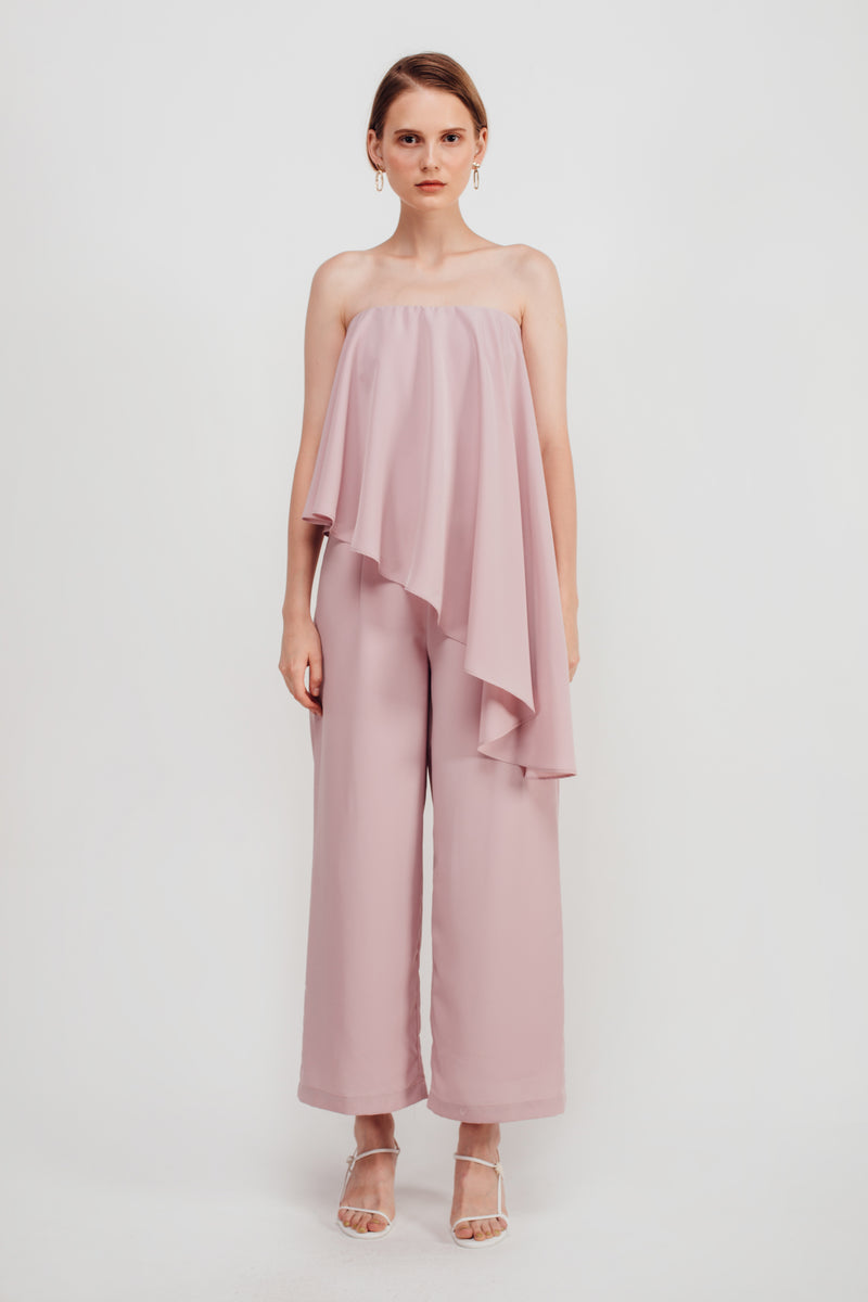 Staggered Ruffles Tube Jumpsuit In Blush Pink