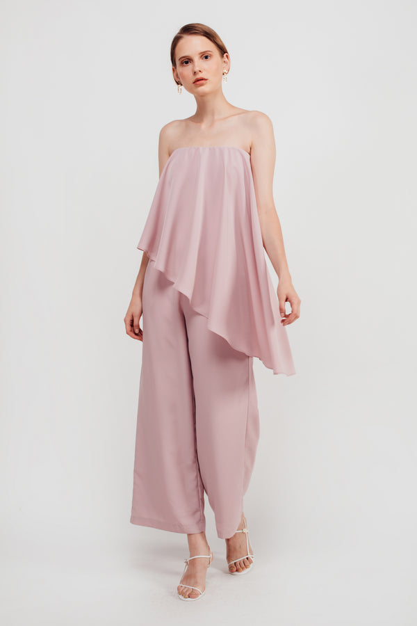 Staggered Ruffles Tube Jumpsuit In Blush Pink
