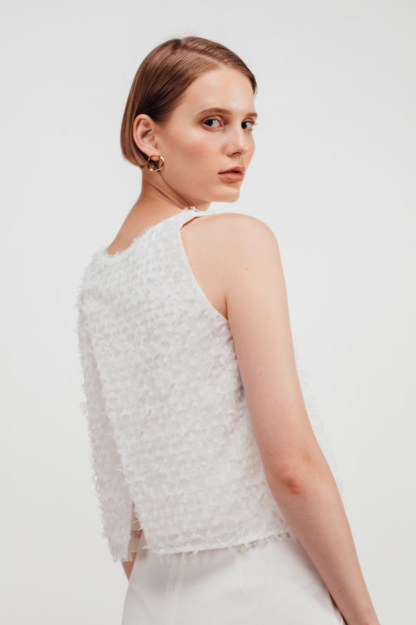 Feathered Fluff Overlap Back Tank In White