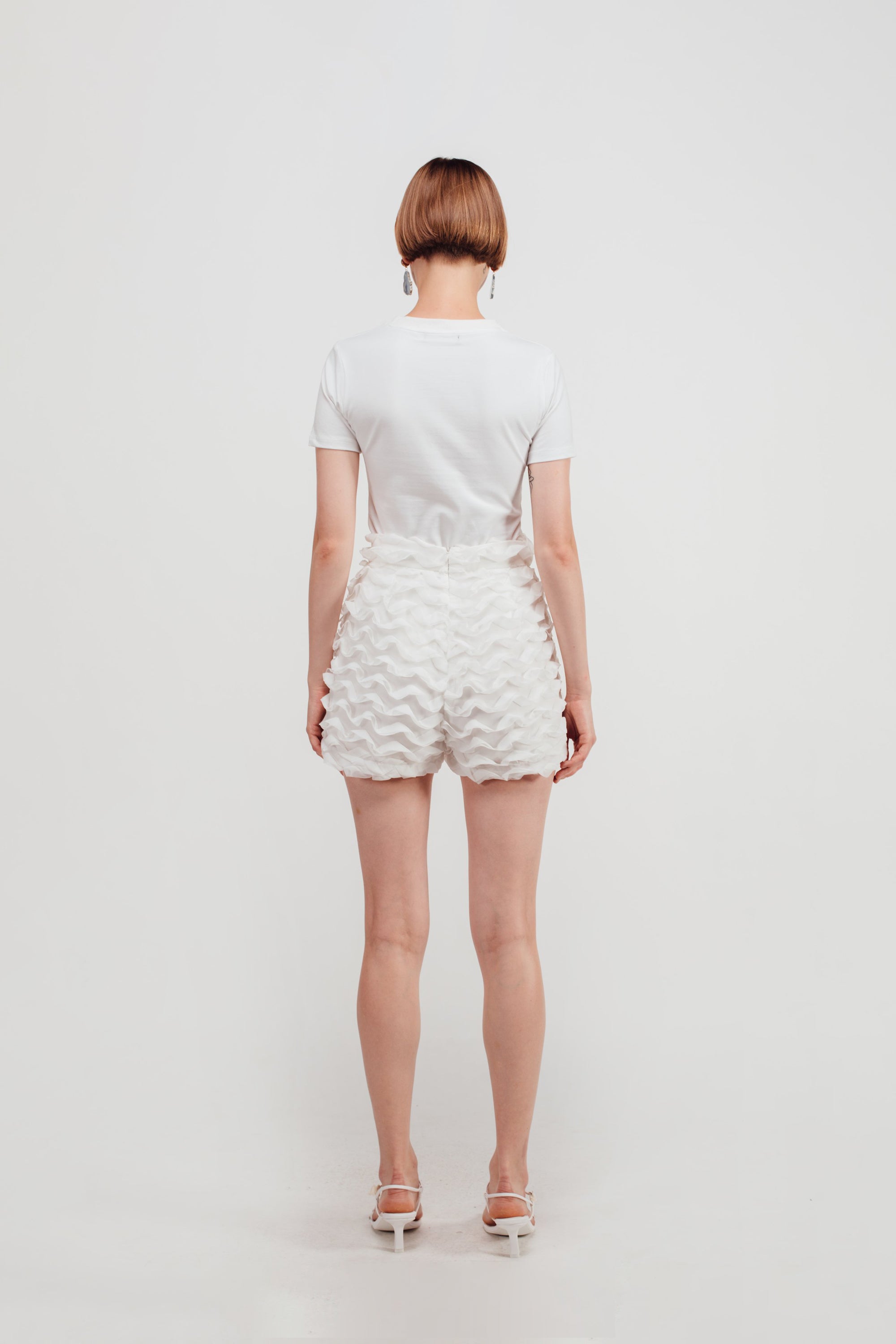 Wave Textured Shorts in White