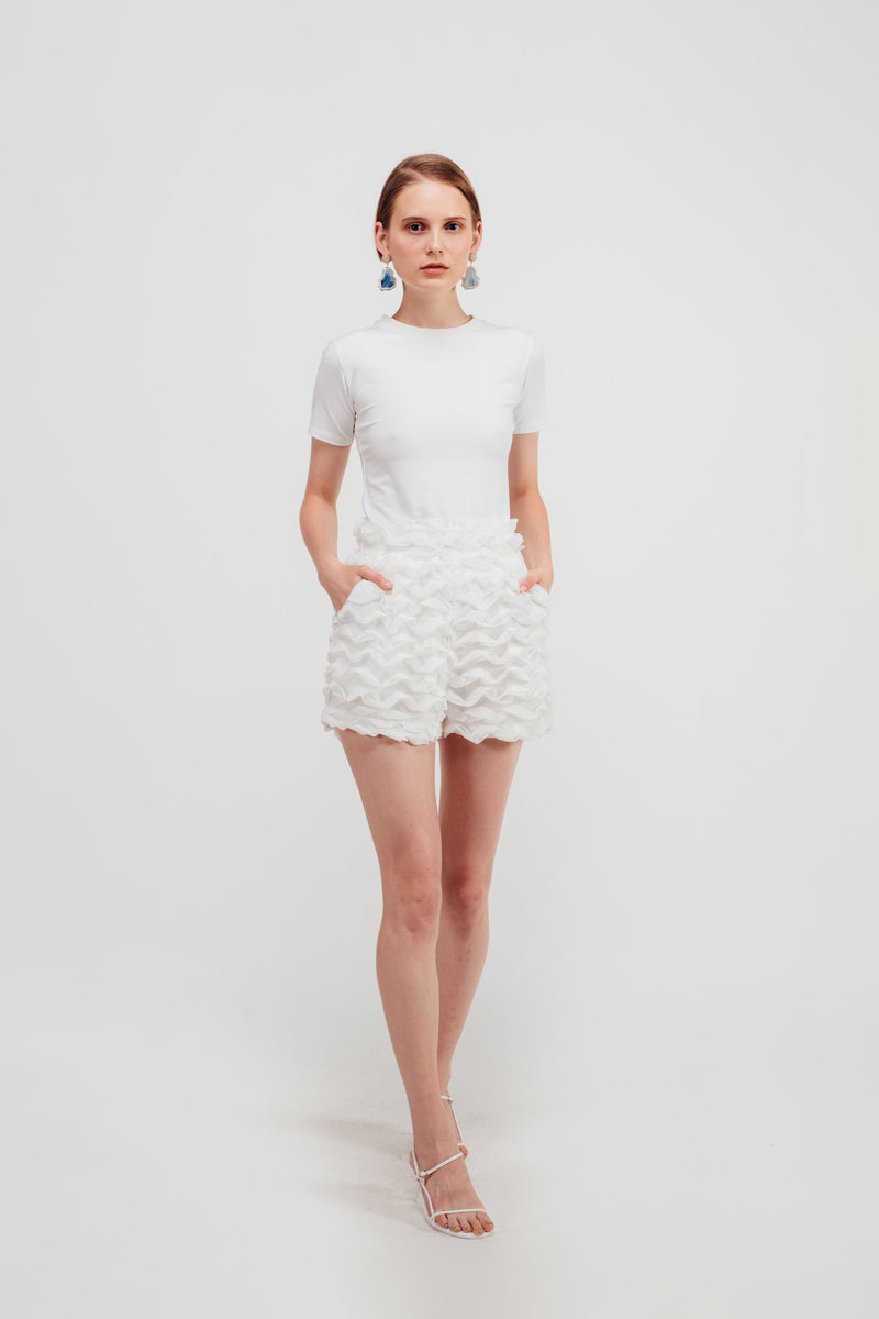 Wave Textured Shorts in White