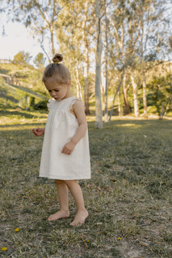 Mini Cotton Swiss Dot Frilled Dress in Vanilla