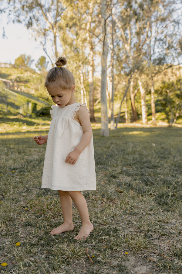 Mini Cotton Swiss Dot Frilled Dress in Vanilla