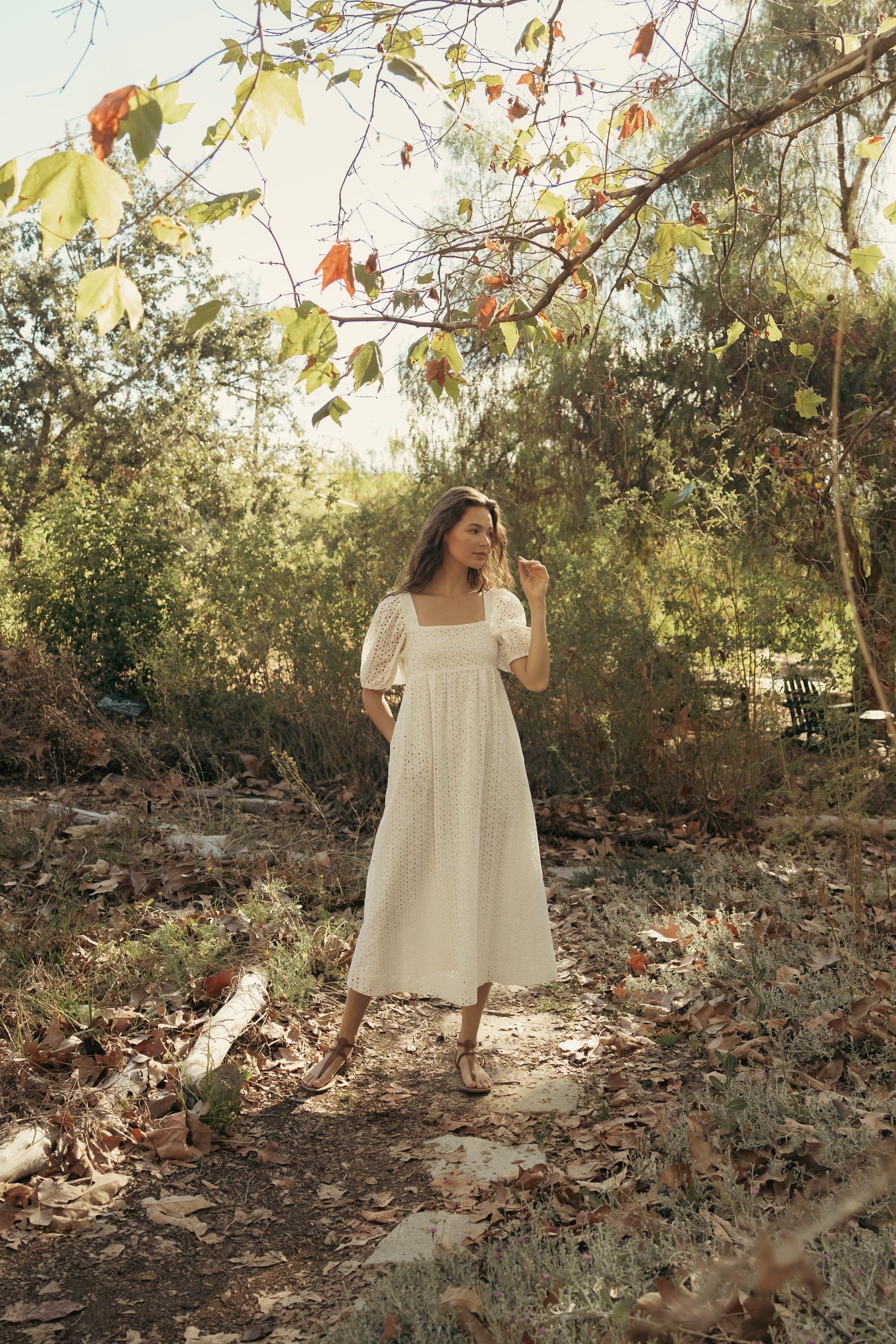 Broderie Midi Dress in White