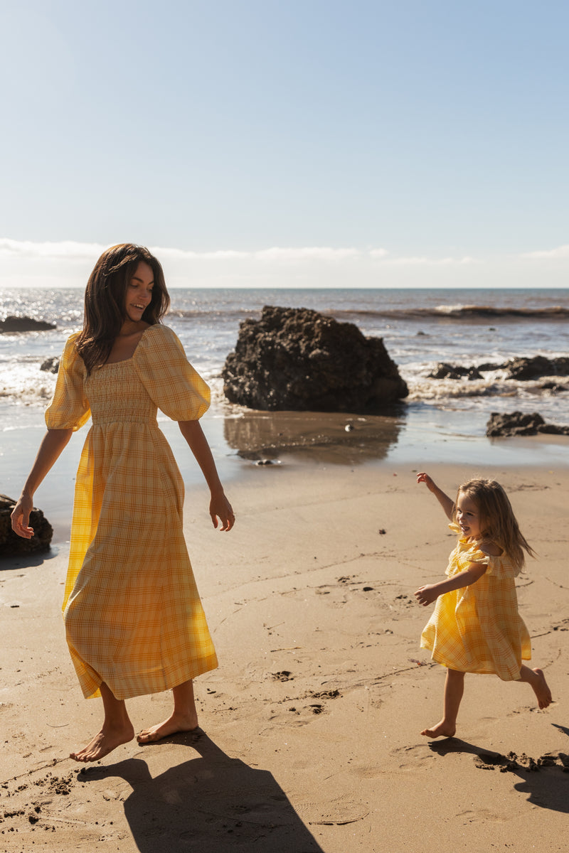 Mini Cotton Seersucker Dress in Sunrise