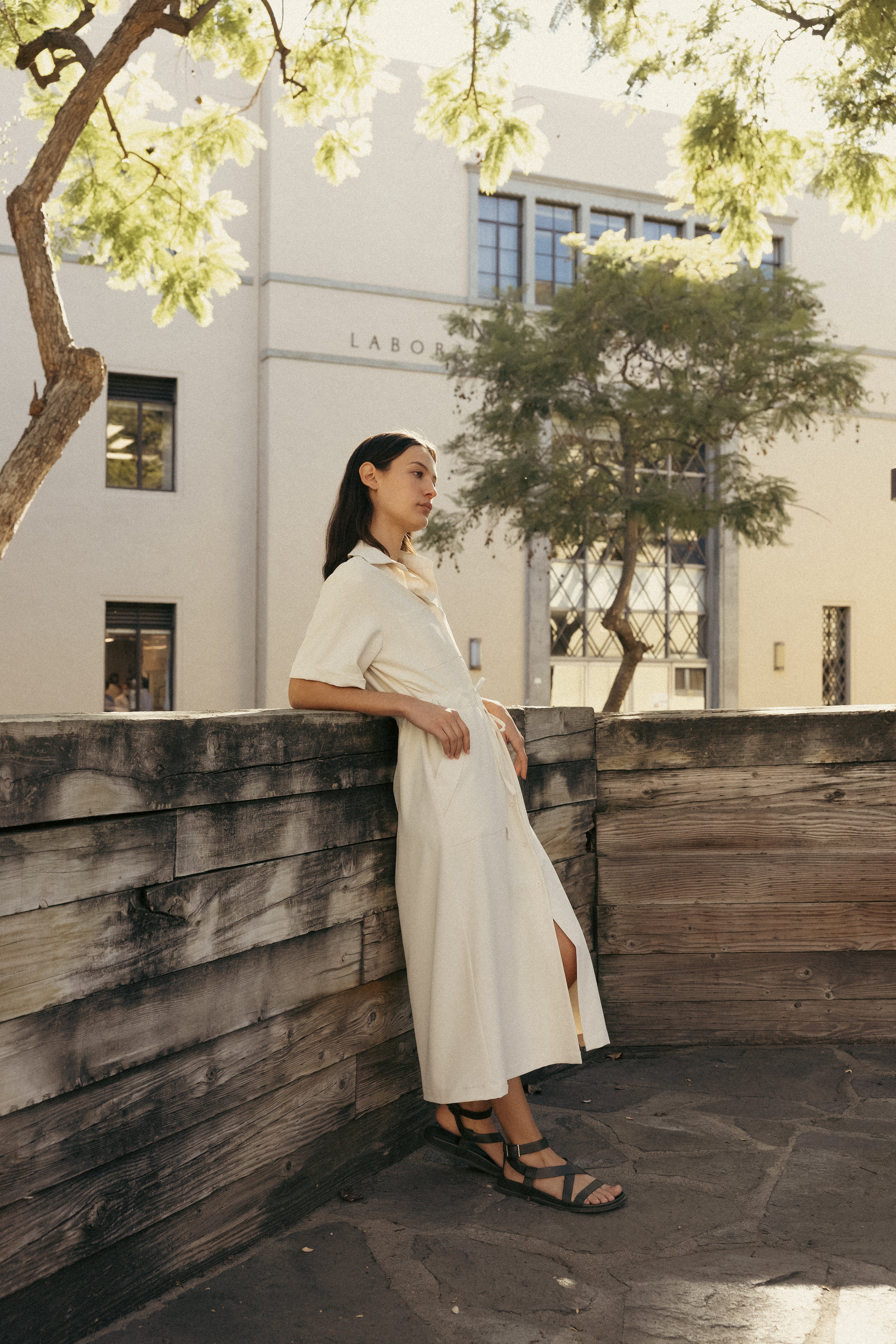 Belted Midi Shirt Dress in Ivory