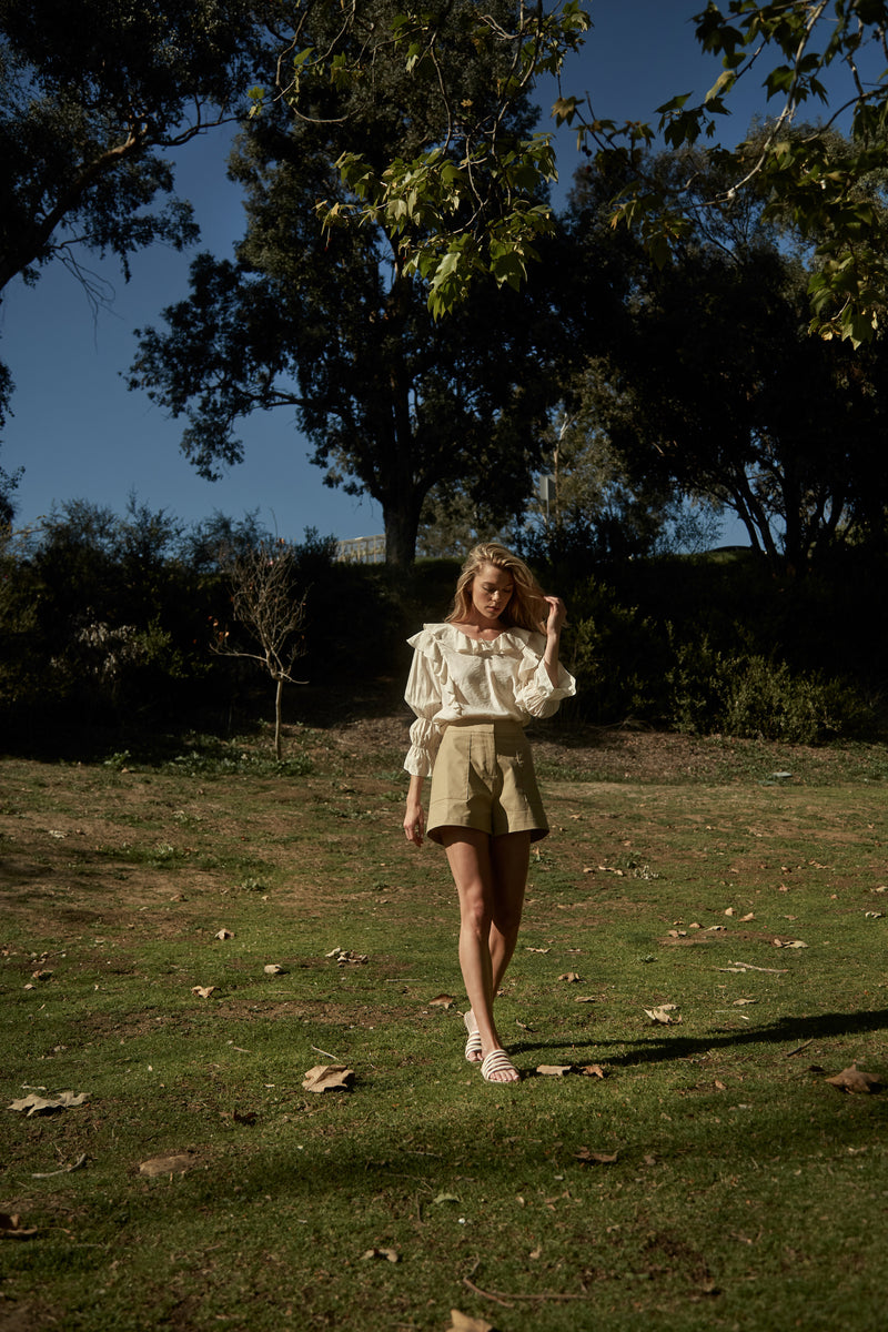 Frilled Top in Ecru