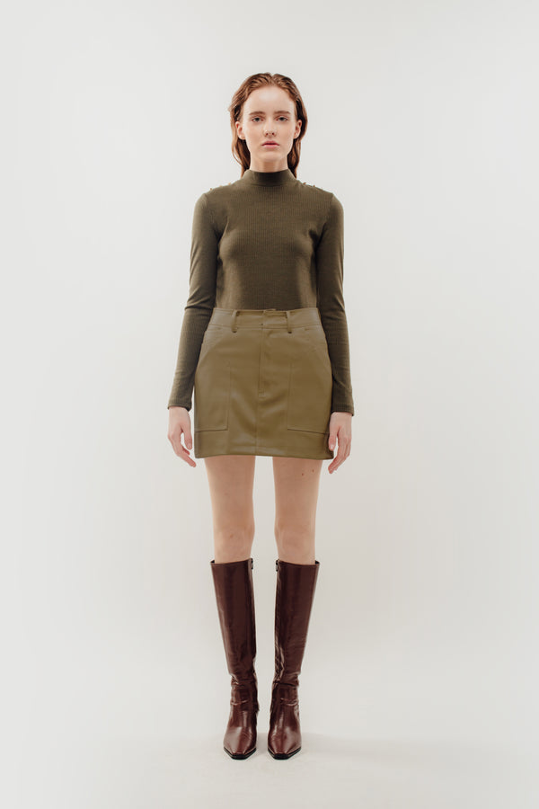 Faux Leather Mini Skirt in Khaki