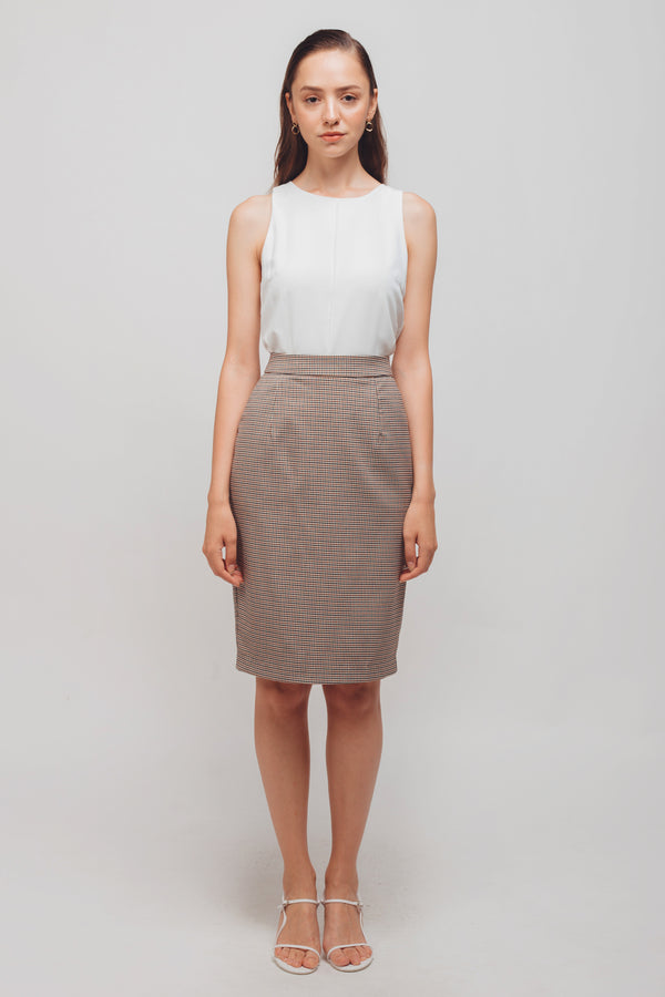 Straight Midi Skirt In Checkered