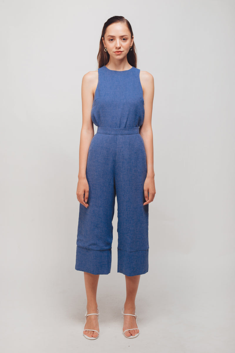 Textured Culottes With Hem Detailing In Periwinkle Blue