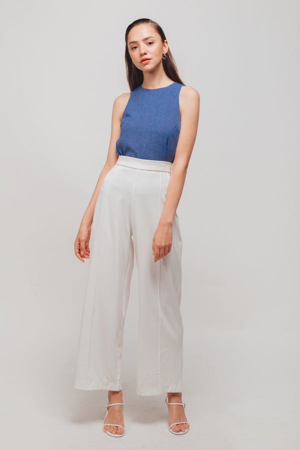 Textured Tank Top With Curved Hem In Periwinkle Blue