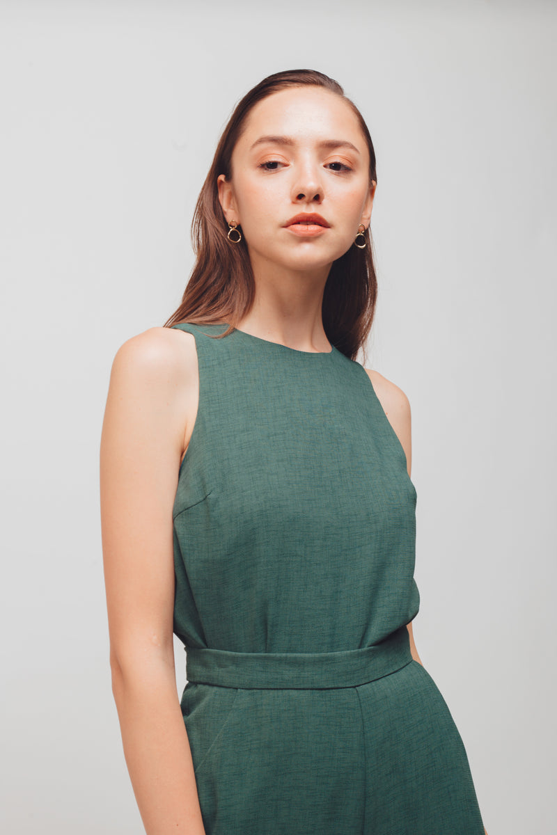 Textured Tank Top With Curved Hem In Sage Green