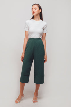 Textured Culottes With Hem Detailing In Sage Green