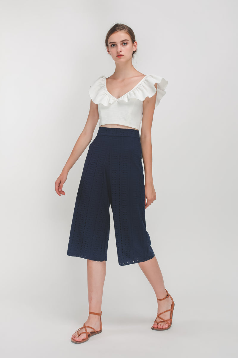 Spykar Navy Blue Cotton Loose Fit 3/4 Culottes For Women