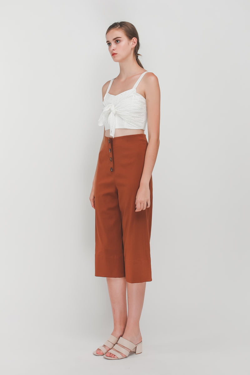 Tortoise Shell Button Down Culottes In Camel