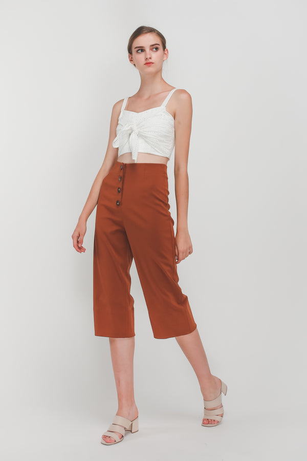 Tortoise Shell Button Down Culottes In Camel