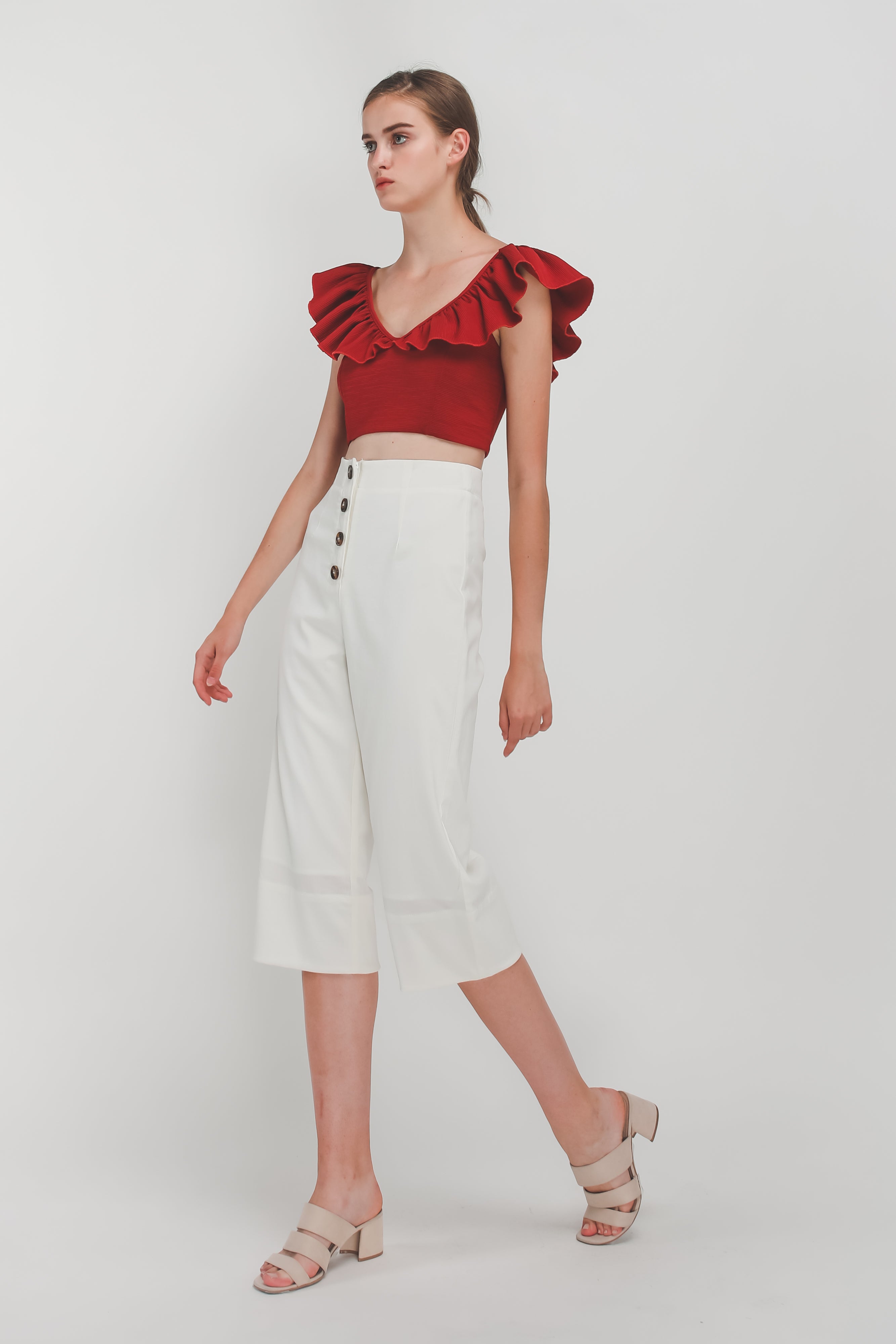 Tortoise Shell Button Down Culottes In White