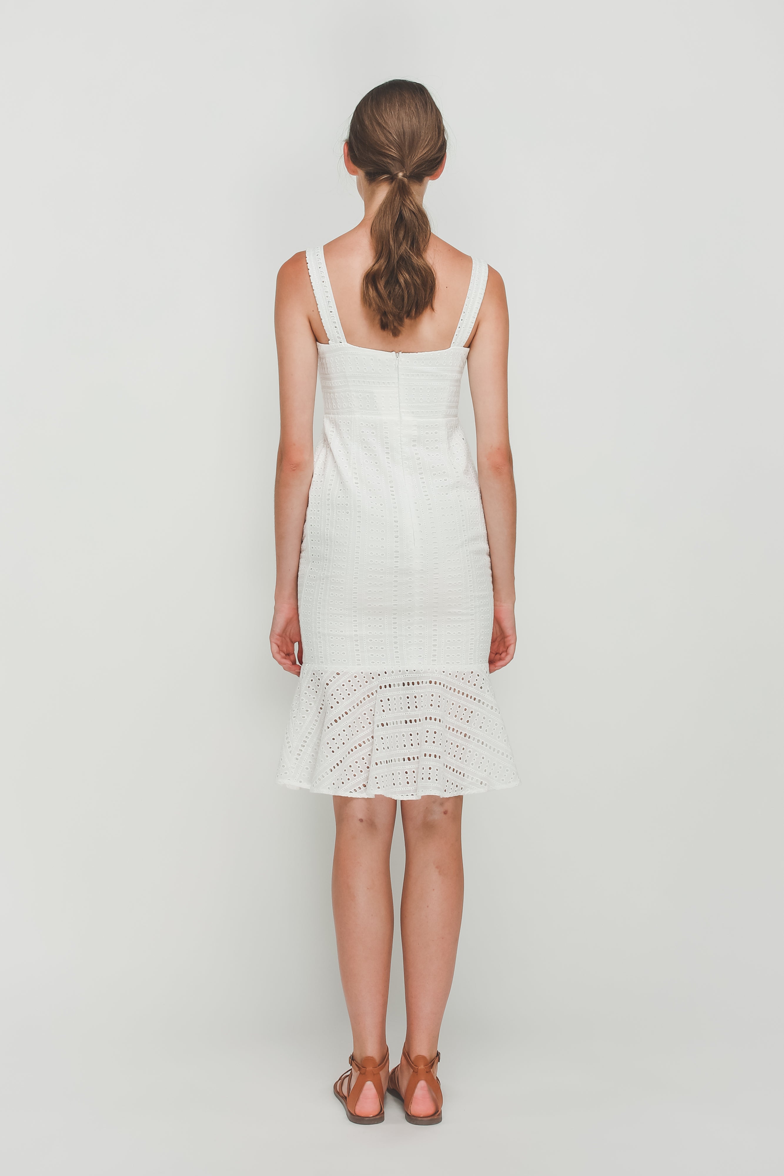 Crotchet Flare Hem Midi Dress In White