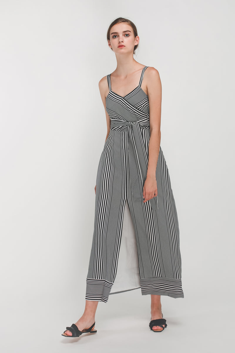 Tie Wrap Dress In Black/White Stripes