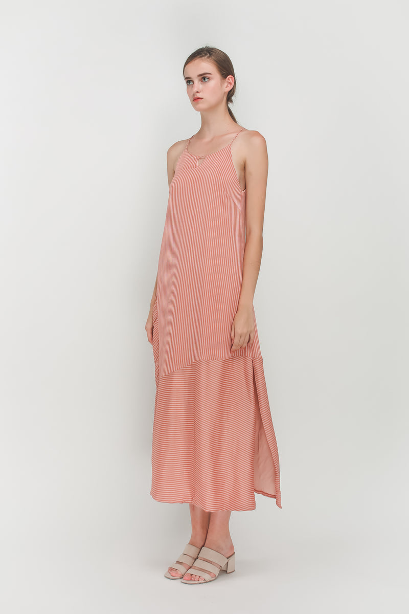 High Neck Panel Maxi Dress In Pink