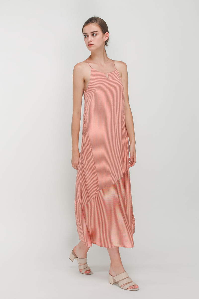 High Neck Panel Maxi Dress In Pink