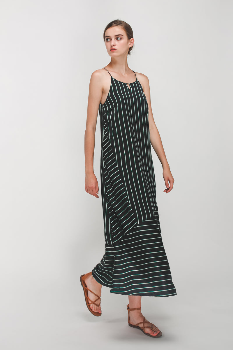 High Neck Panel Maxi Dress In Black