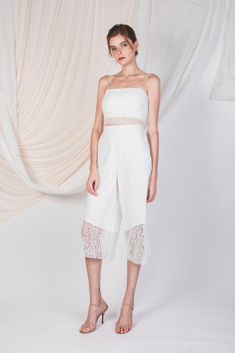 Laced Sheer Panel Culottes in White
