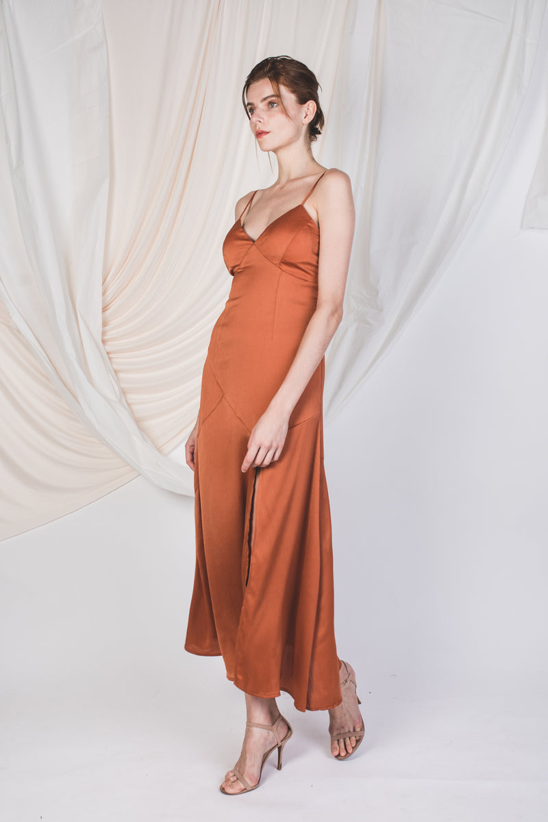 Slit V-Neck Textured Maxi in Tea Rose