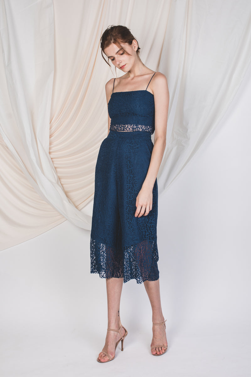 Laced Sheer Panel Cropped Top in Blue