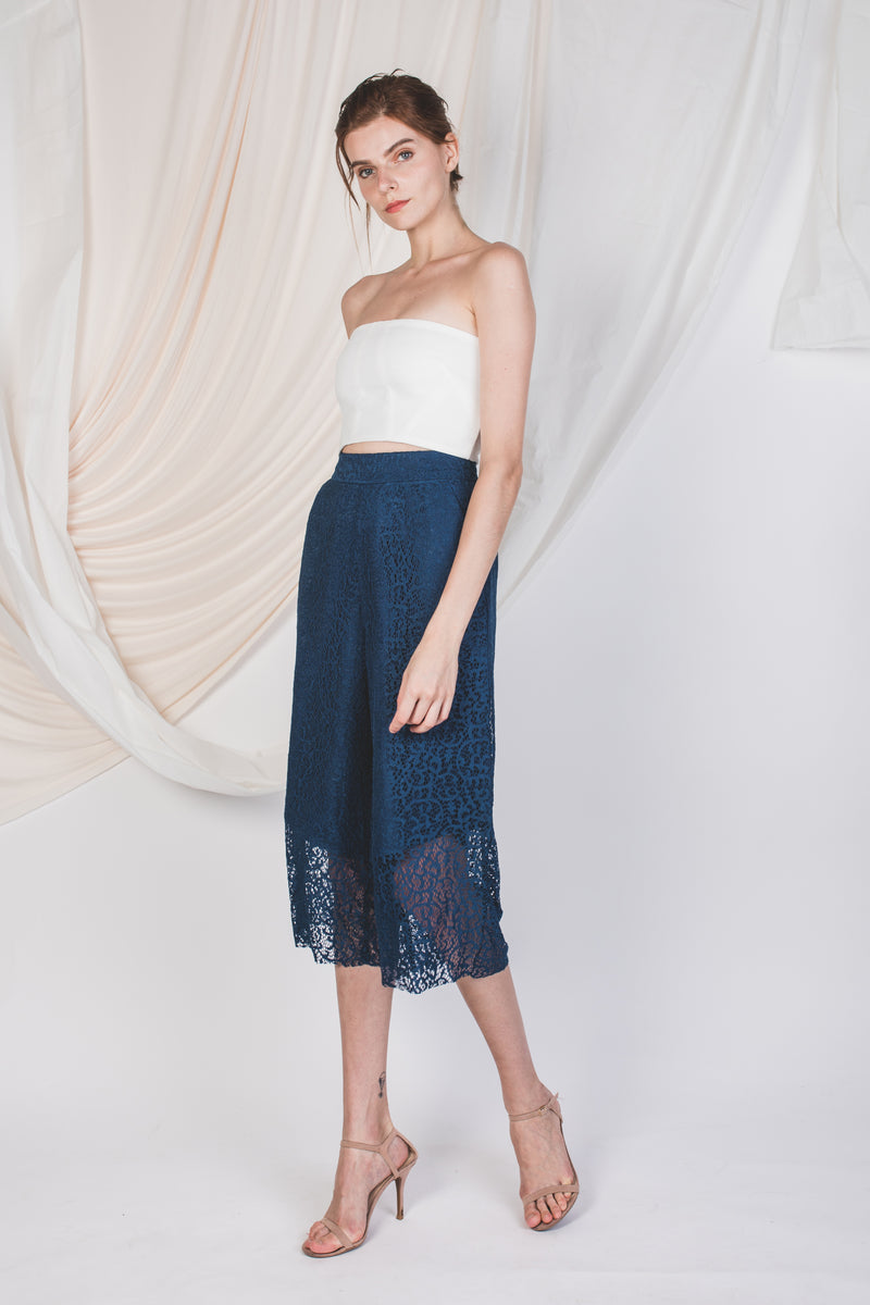 Laced Sheer Panel Culottes in Blue