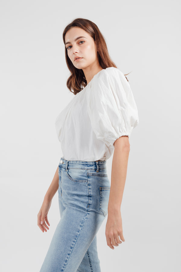 Bubble Sleeve Top in White