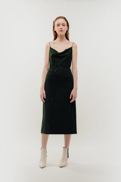 Drape Neckline Knitted Dress In Green