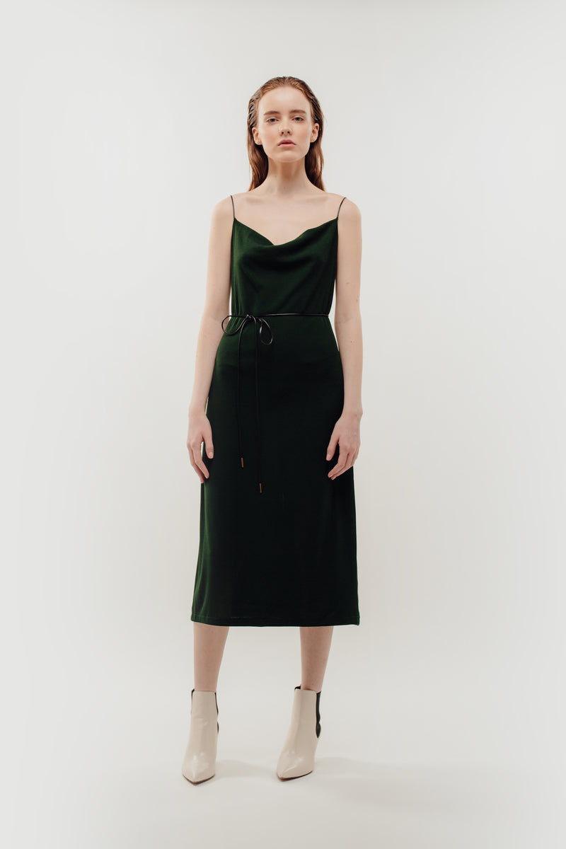Drape Neckline Knitted Dress In Green