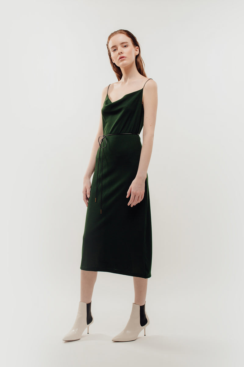 Drape Neckline Knitted Dress In Green