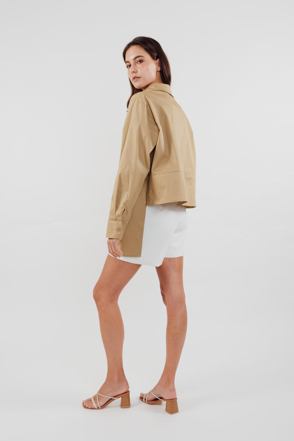 Two-way Cotton Shirt in Camel