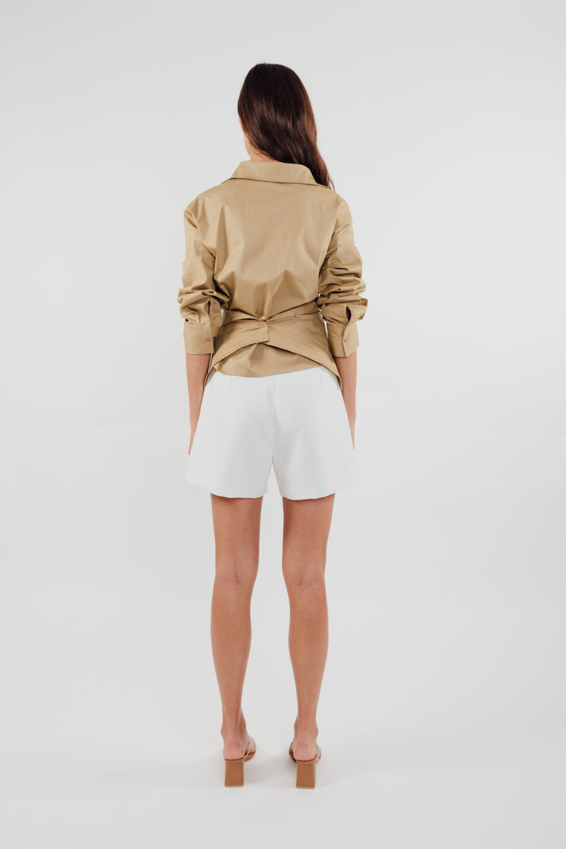 Two-way Cotton Shirt in Camel
